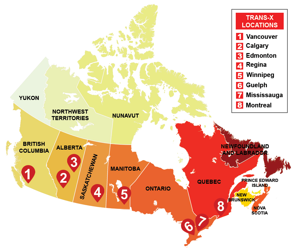 Map of TransX locations in Canada